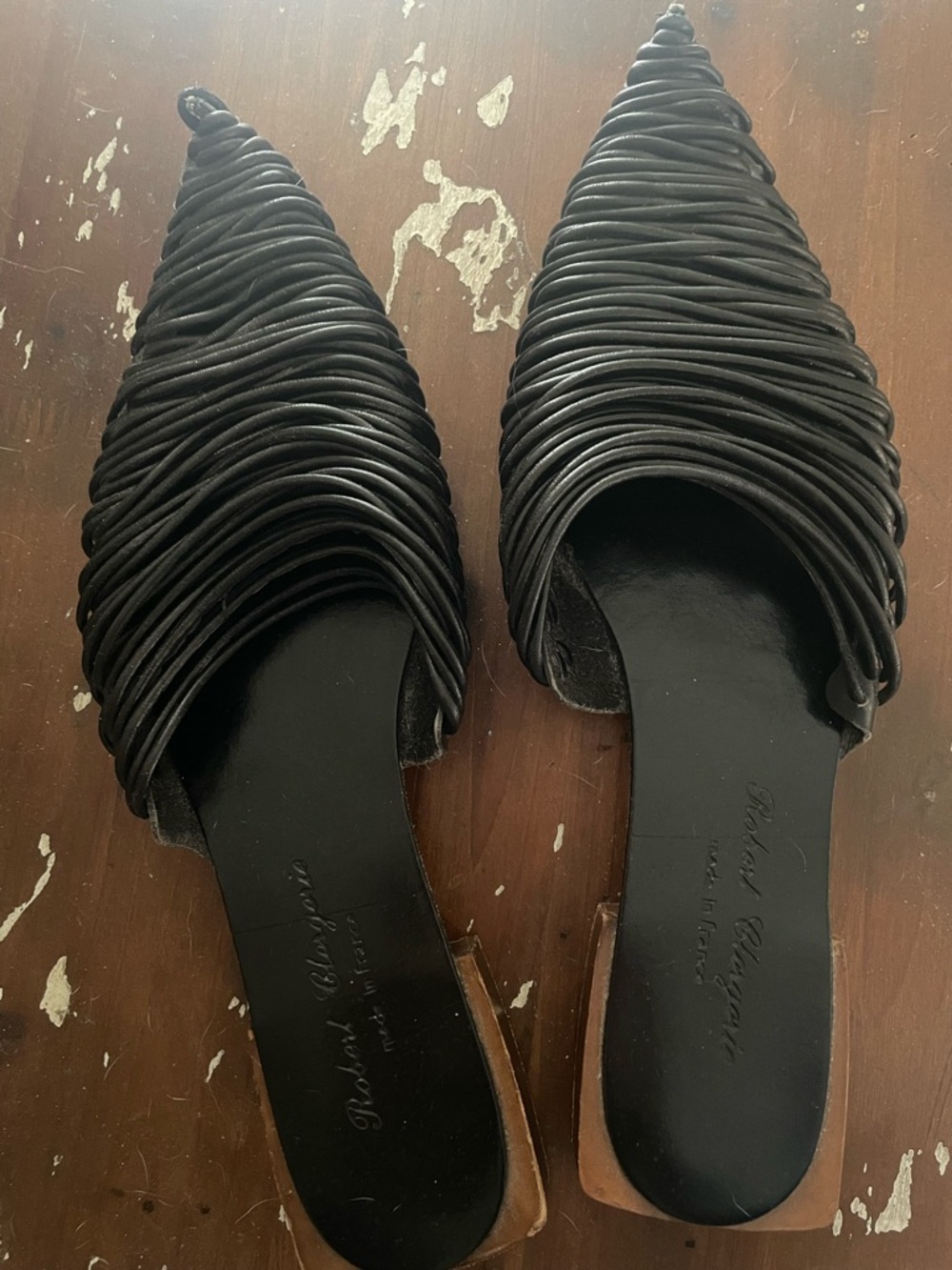 Robert Clergerie Famous Black Woven Pointed Toe Women's Slip-On Flats 7.5